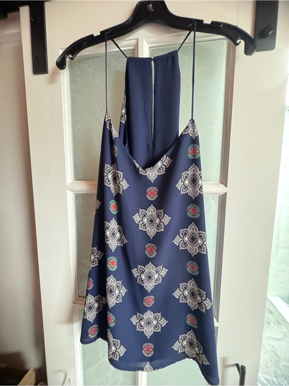 Reversible Navy Blue/medallion  Printed Spaghetti Strap Swing Cami Top
